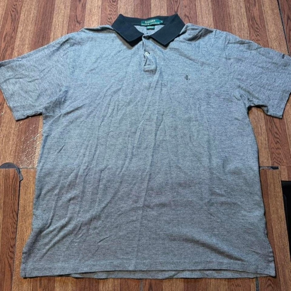 Polo Ralph Lauren Black Grey Vintage Golf Polo Button Dress Shirt Large